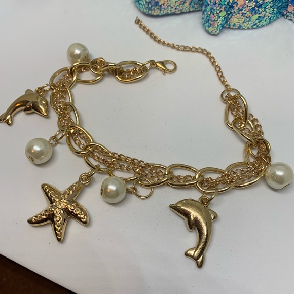 (A1) Gold Dolphins & starfish Bracelet/Anklet - Picture 3 of 4
